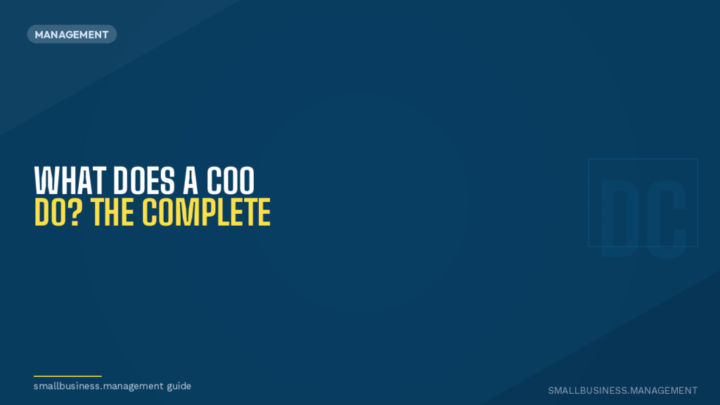 Hero banner showing the title 'What does a COO do? The complete' on a dark blue background with a small 'MANAGEMENT' badge in the top-left, promoting a management guide.