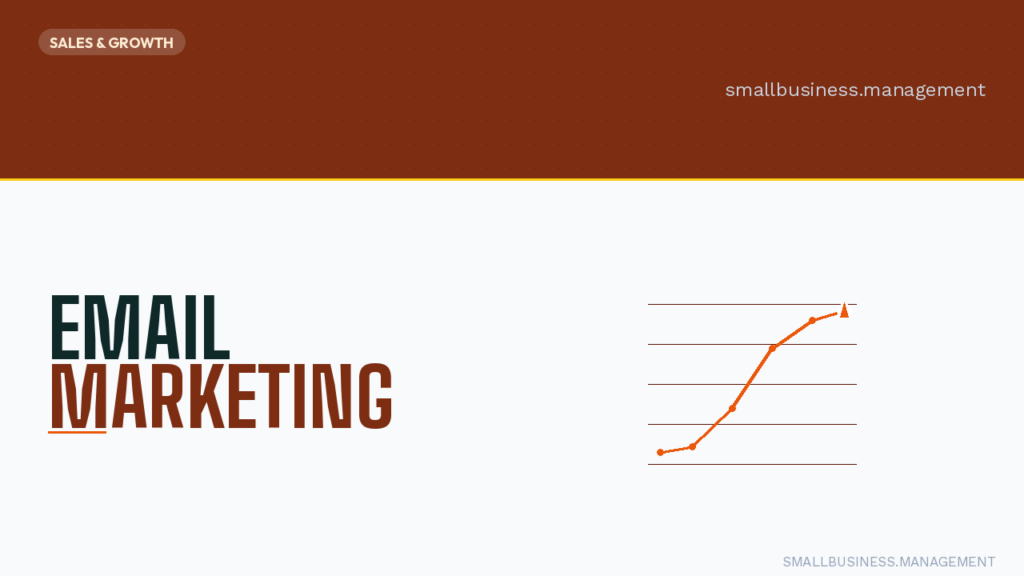 Header banner about email marketing with a 'Sales & Growth' tag and a rising line chart on the right.