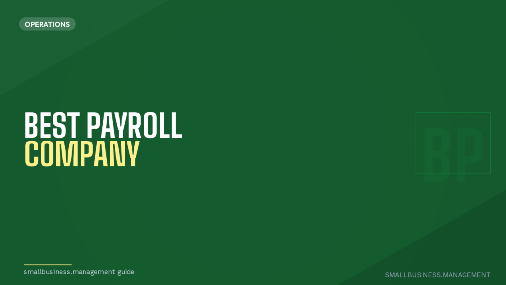 Green hero banner with the headline 'BEST PAYROLL COMPANY' and an 'OPERATIONS' badge in the top-left. Faint RD logo on the right; dark green background.