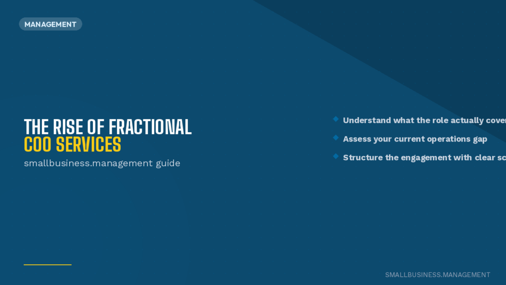 Hero banner: The Rise of Fractional COO Services—small business management guide with three bullet points on the right.