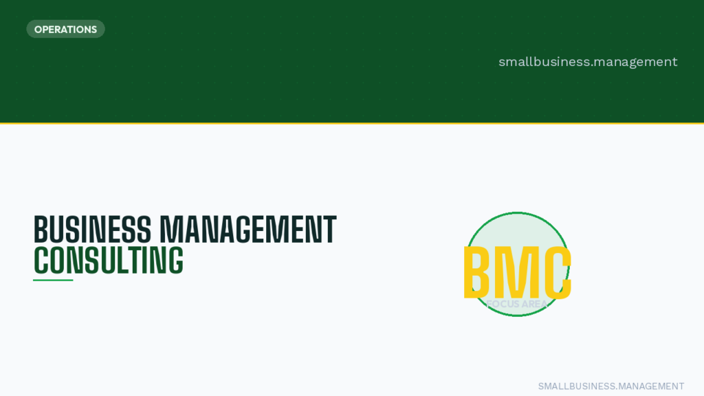 Hero banner for SmallBusiness Management: 'Business Management Consulting' with the BMC logo on the right.