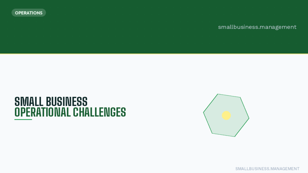 Hero banner: 'Small Business Operational Challenges' with a green hexagon on the right and an 'OPERATIONS' tag at the top-left.