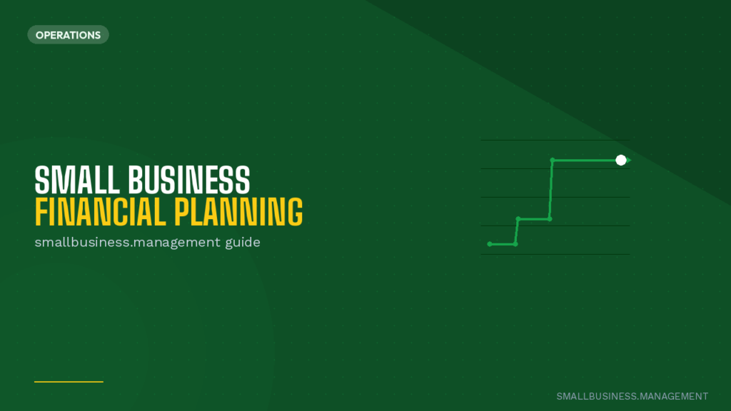 Hero banner for a small business financial planning guide with a green background and a rising line chart on the right.