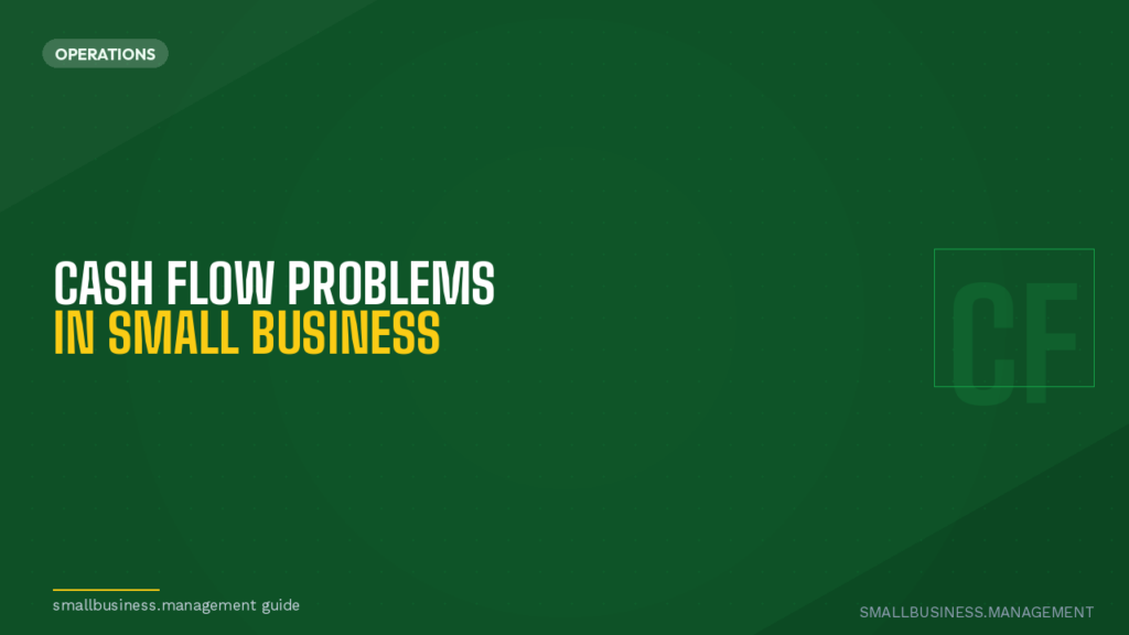 Green hero banner about cash flow problems in small business; bold white and yellow text with an 'Operations' badge.