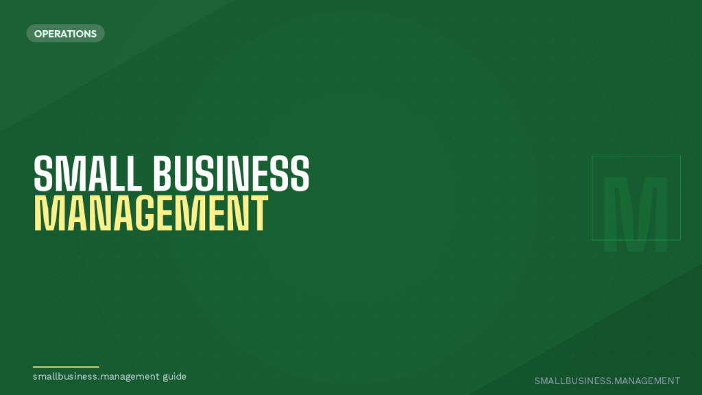 Hero banner with bold white 'Small Business' and yellow 'Management' on a dark green background; 'OPERATIONS' tag at top-left.