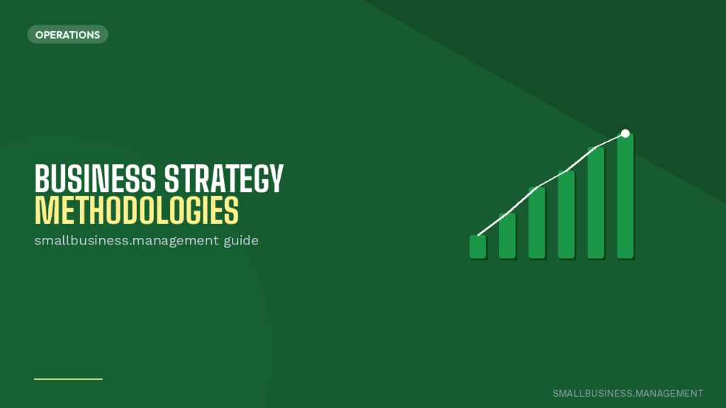 Hero image: green background with the title 'Business Strategy Methodologies' on the left and a rising green bar chart on the right.