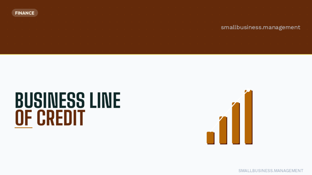Hero banner announcing a business line of credit with a rising bar chart on the right and a Finance badge in brown.