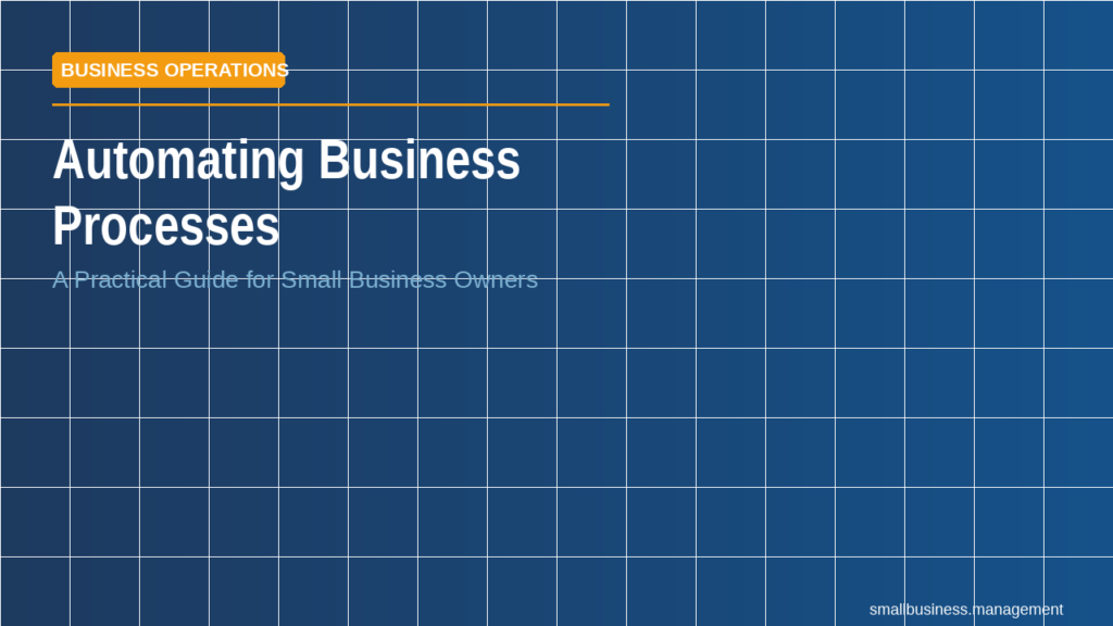 Cover for a guide titled 'Automating Business Processes' with subtitle 'A Practical Guide for Small Business Owners' on a blue grid background with an orange BUSINESS OPERATIONS badge edge-left top area.