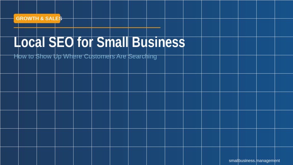 Hero banner with blue tiled background, orange Growth & Sales tag, and the title 'Local SEO for Small Business'.