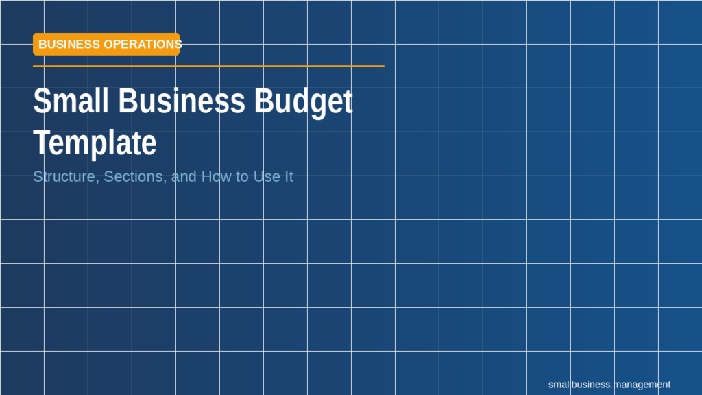 Hero image for Small Business Budget Template showing a 'BUSINESS OPERATIONS' badge, large white title, and subtitle on a blue tiled background.