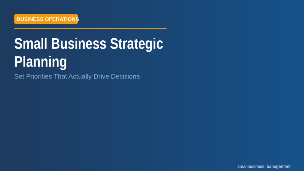 Hero banner: blue tiled background with an orange 'BUSINESS OPERATIONS' tag and the headline 'Small Business Strategic Planning'.